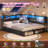 Corner Bed Frame With Bookcase Storage & Rgb Lights, Charging Station, Metal Daybed With 3 Drawers & 2 Open Cubbies, For  Small Space-128836724-117562243
