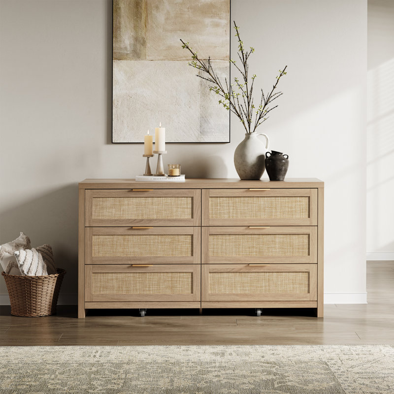 Commode 6 tiroirs Chada, Brun pâle