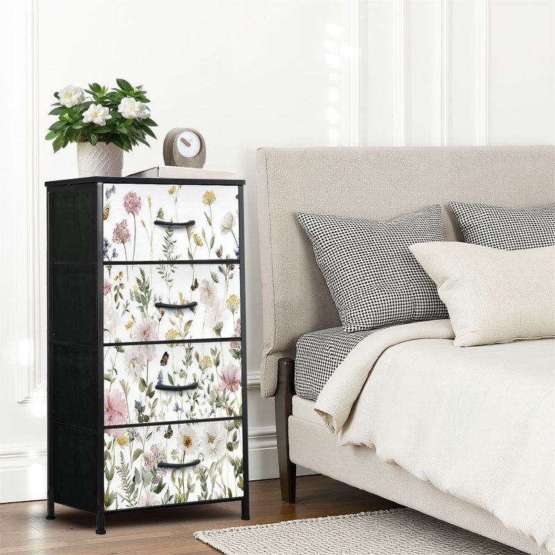 4 Drawer Dresser for Bedroom, Narrow Chest of Drawers, Wooden Top and Study Iron Frame 18"x37.5"-(WxH)