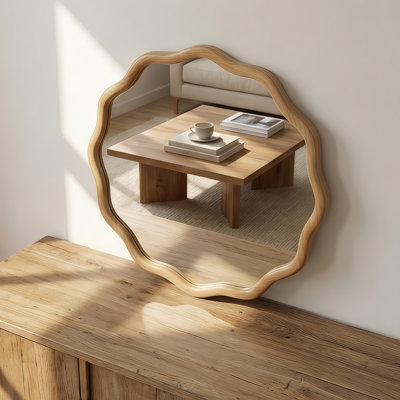 Round Solid Wood Frame Decorative Mirror