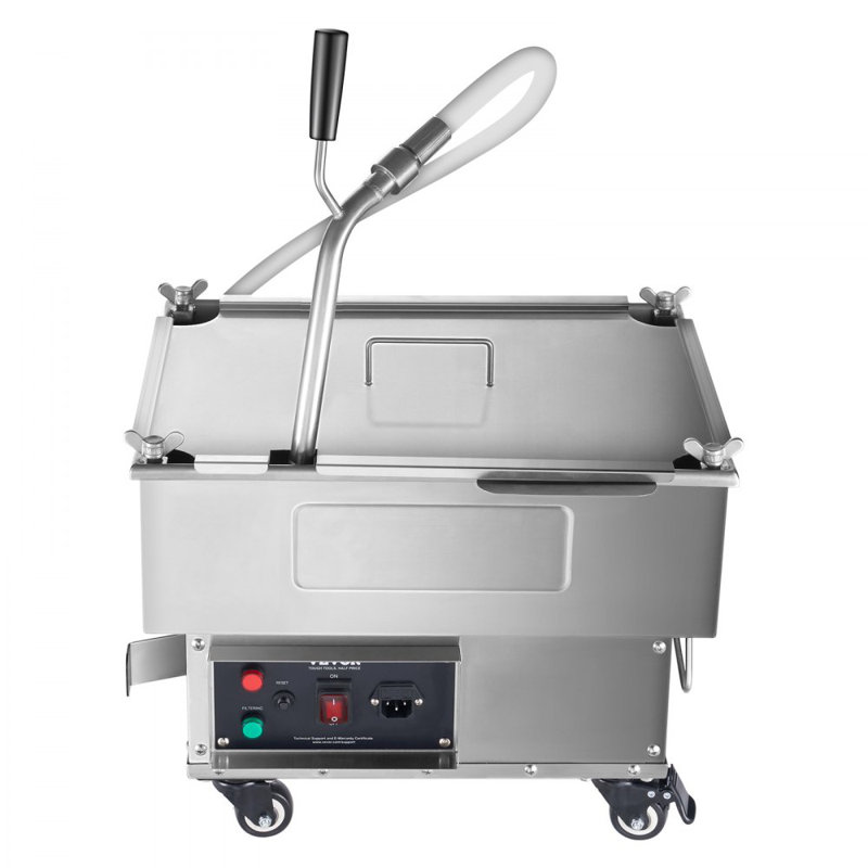 Mobile Fryer Filter, 18L Oil Tank Capacity, Oil Filtration System with 10 L/min Oil Filtration Speed, Mobile Frying Oil Filtering System with Swivel Wheels, Oil Hose for Restaurant Burger Stores