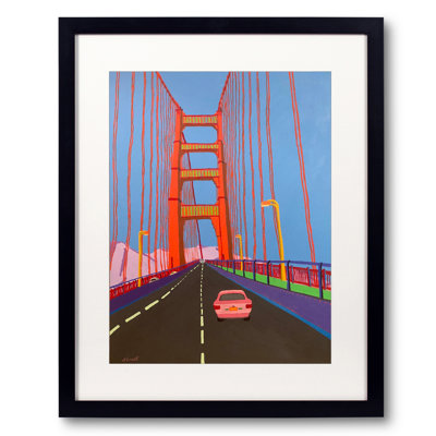 «Conduisant à travers le pont du Golden Gate» par Sue Graef - cadre flottant, impression