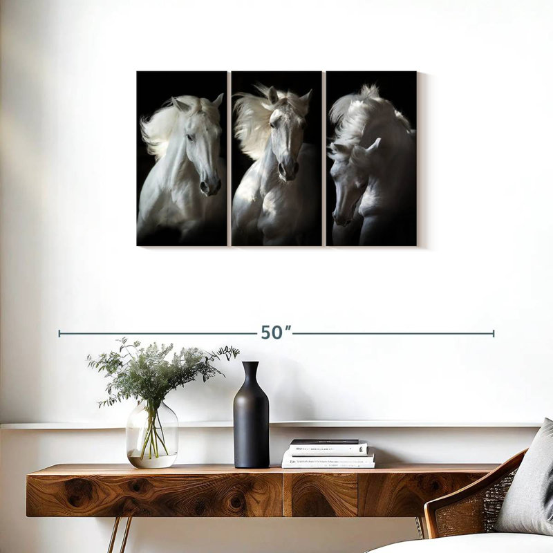 Brampt Three White Horses, 20" H x 33" W