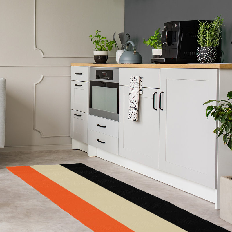 Tapis à rayures orange/crème/noir San Francisco, Tapis de couloir 2 pi 6 po x 8 pi