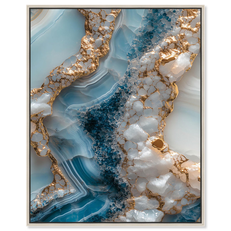 «Lapis River», toile sarcelle, art abstrait par Art Remedy, H 25 po x l 21 po, Argent argent, Cadre flottant