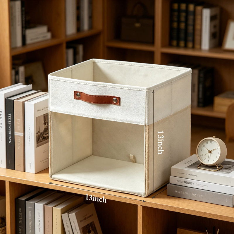 Ensemble de 4 cubes de rangement en lin, bacs de rangement pliables en tissu avec fenêtre transparente et poignées, organisateurs de cubes 13 x 15 x 13 pouces pour tablette, placard, vêtements, livres, beige