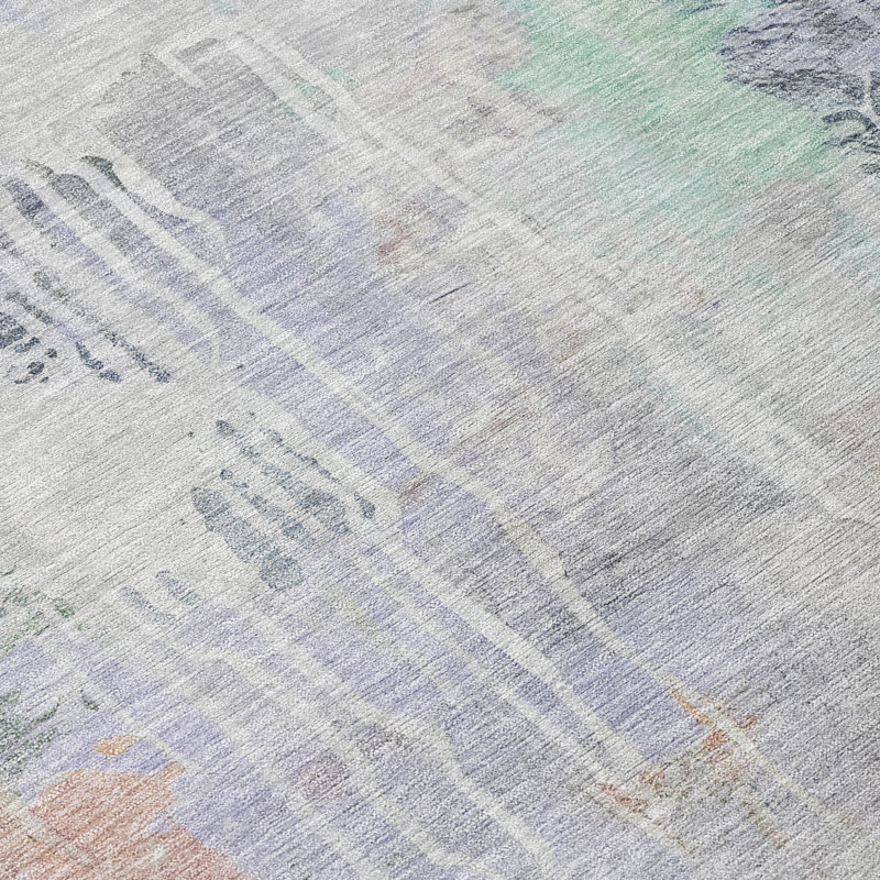 Purple Flat Woven Synthetic Rectangular Washable Rug 20" x 30"
