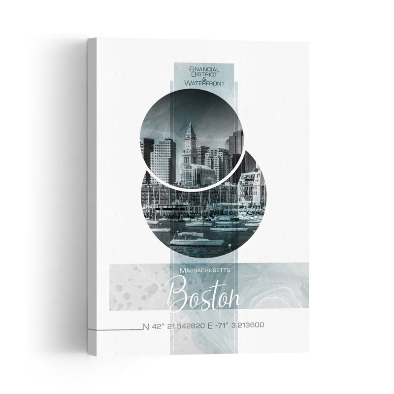 «Boston Harbor Skyline», art géométrique coloré abstrait, impression d'art mural de la ville, H 60 po x l 40 po