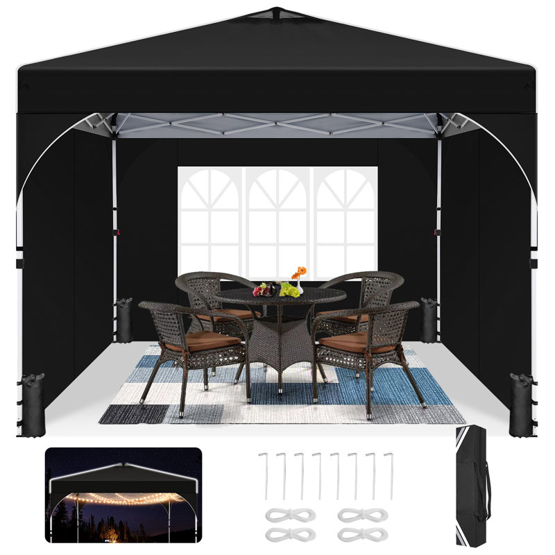 Tent 10x10 Pop up Canopy Outdoor Shade with Sidewalls UPF 50+ Waterproof Canopy, Black