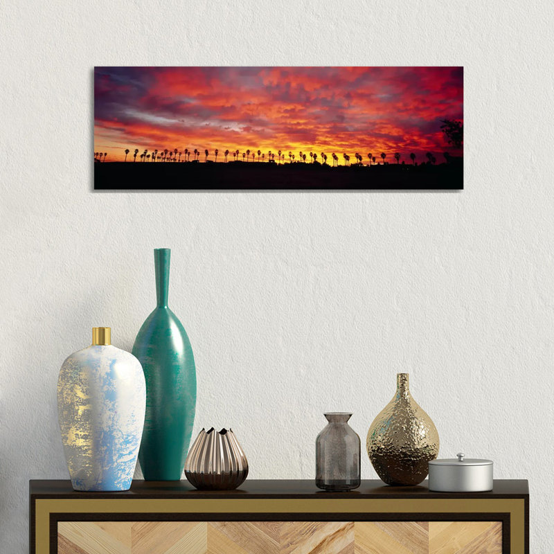 Silhouette Of Palm Trees At Sunrise, San Diego, San Diego County, California, USA by Panoramic Images - Wrapped Canvas Panoramic Gallery-Wrapped Canvas Giclée