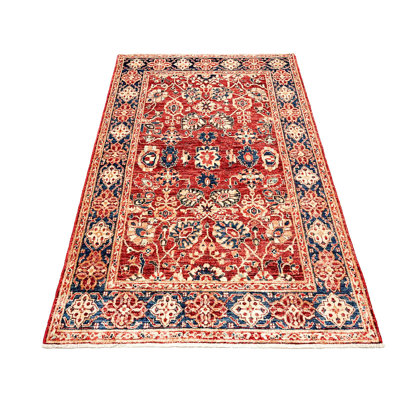 Vintage Handmade 4X6 Red And Navy Anatolian Turkish Oushak Distressed Area Rug