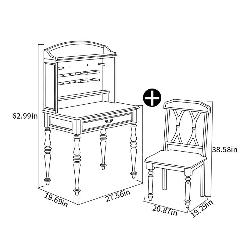 Ensemble de bureau et de chaises en bois massif