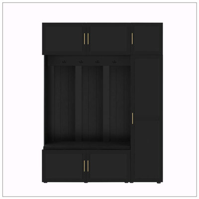 4-in-1 Hall Tree with Padded Bench, 4 Hooks, and Multi-Tier Storage Shelves