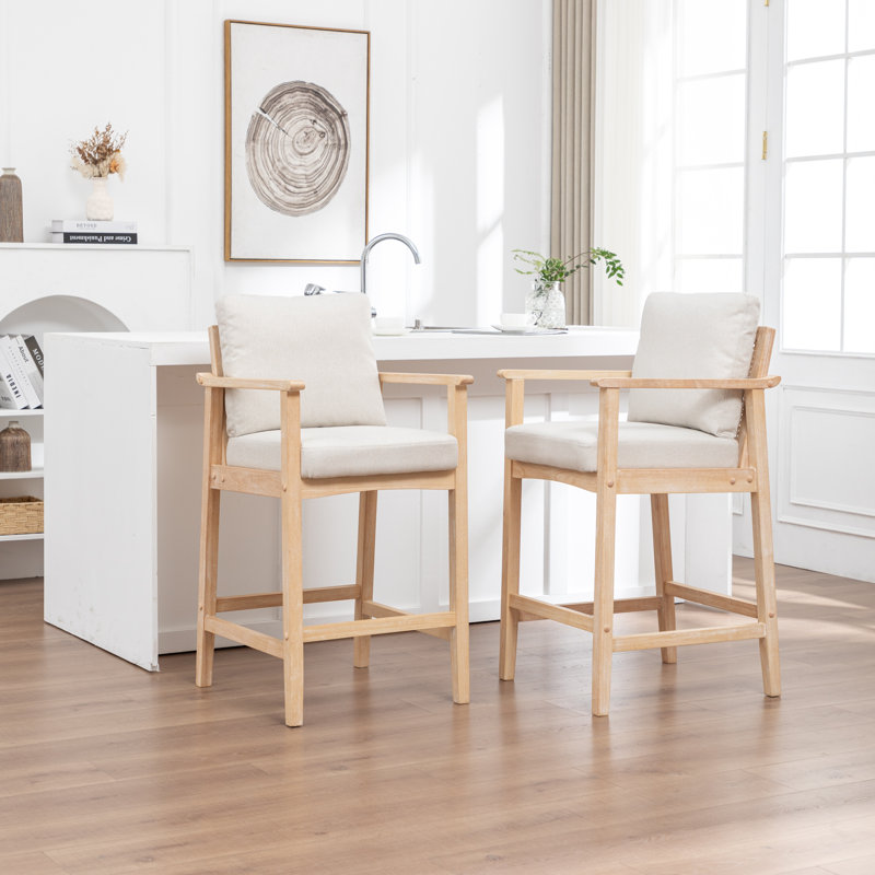 Ensemble de 2 tabourets de bar en bois massif Willbanks, Blanc