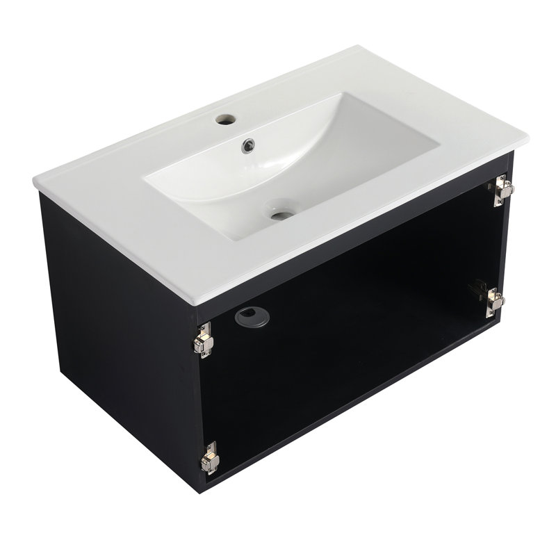 Meuble-lavabo mural flottant 30 po et charnière à fermeture en douceur (seulement meuble-lavabo et lavabo, sans planche de porte)