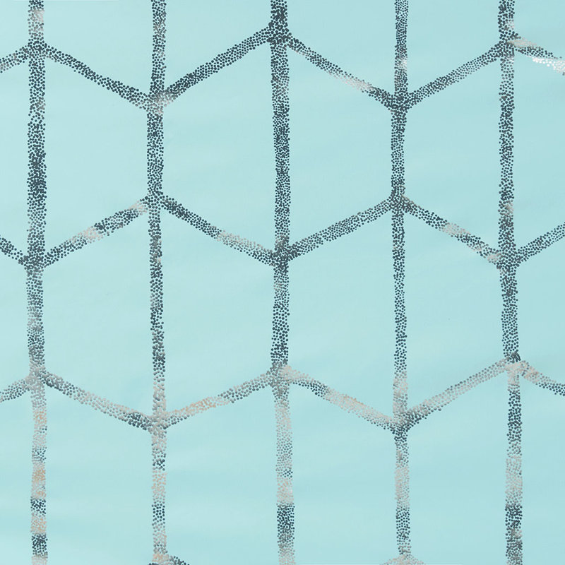Panneau de rideau simple occultant avec œillets à motif géométrique Raina, Aqua / argenté, l 50 po x L 63 po