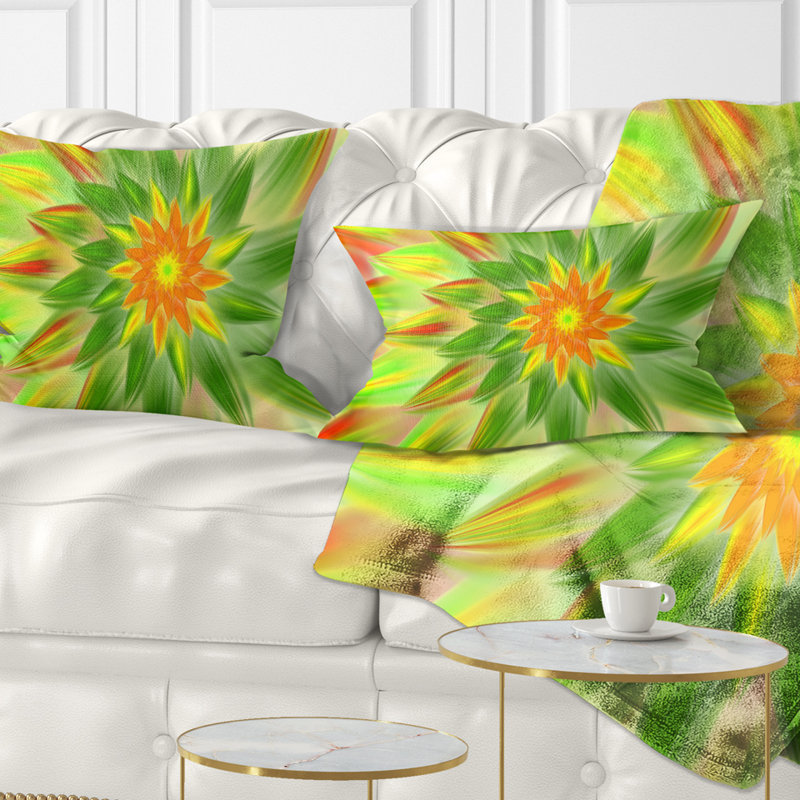 Coussin décoratif imprimé floral Dancing Green Fractal