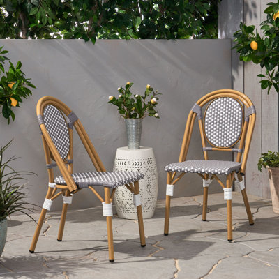 French Bistro Chairs Of Two - Aluminum Frame, , White Gray Design Outdoor Seating Pair Lightweight Aluminum, &