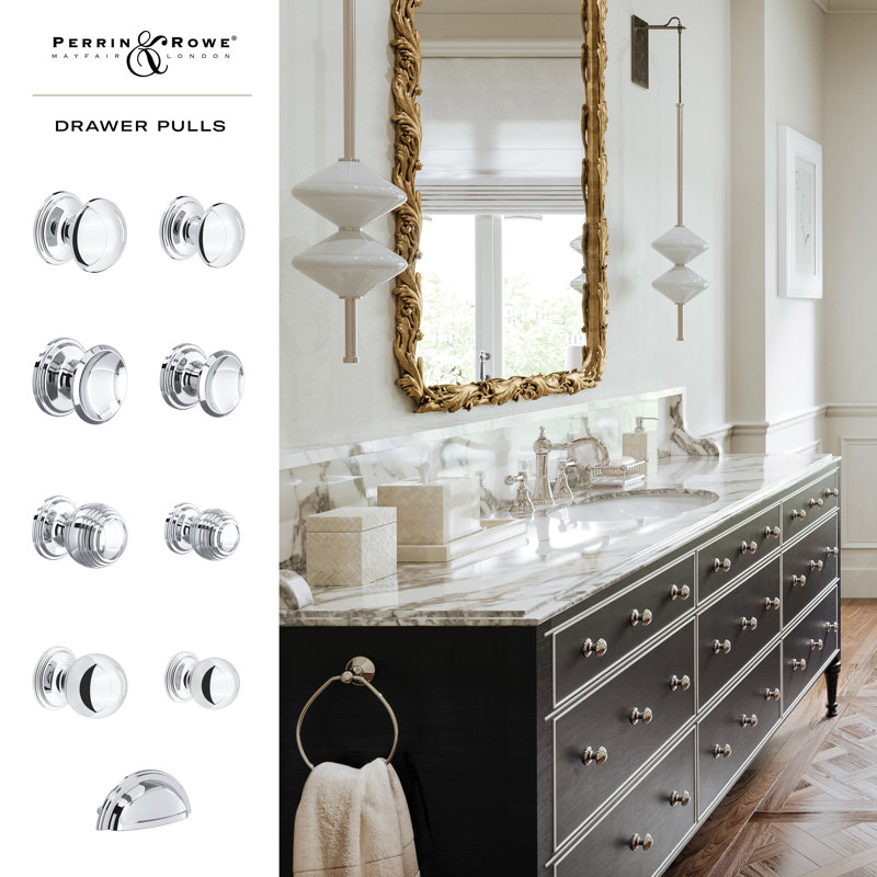 Large Button Drawer Pull Knobs, Polished Chrome