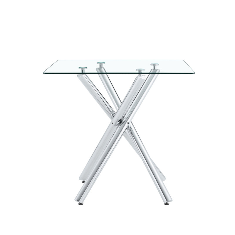 Modern Electroplated Metal Leg Bar Table With Tempered Glass Top, Sturdy Cross-Leg Pub Table For Home Bar, Kitchen Island, Living Room