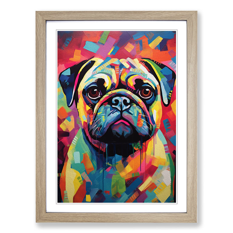 Pug Modern - Framed Print, Oak, 46" H x 34" W x 2" D