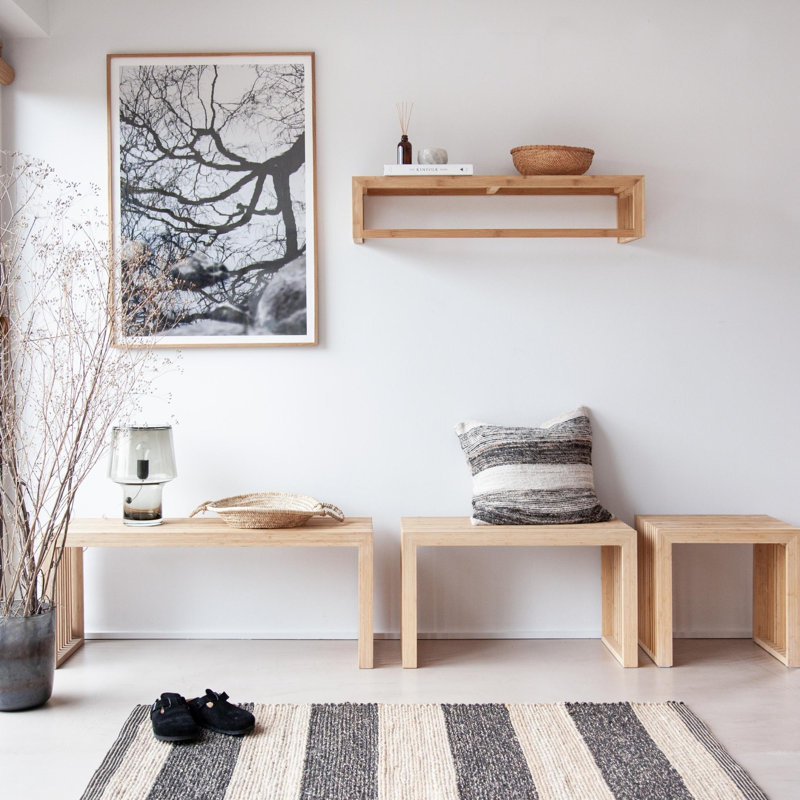 Fink Bamboo Solid Wood Accent Shelf, 20cm H x 94.5cm W x 27cm D