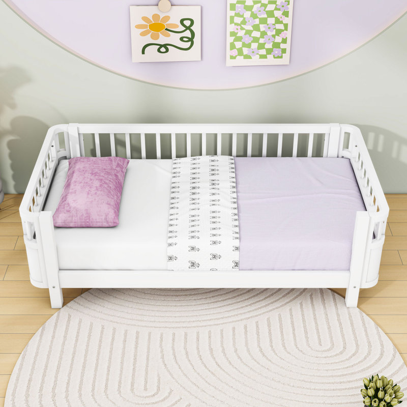 Wood Platform Bed with Slats, Twin, White
