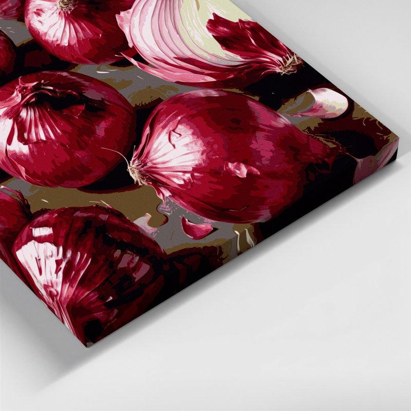 Légumes, oignon, rouge, art mural sur toile, H 16 po x l 20 po
