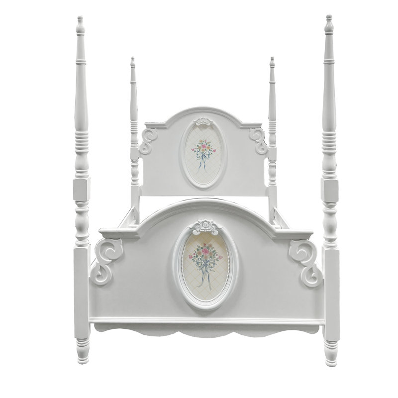 Sauval Transitional Arched Twin Bed with 4 Posters and 4 Slats in White