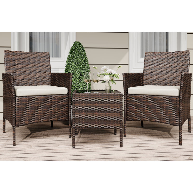 Ensemble de meubles de patio 3 pièces, ensemble de table et chaises en rotin beige