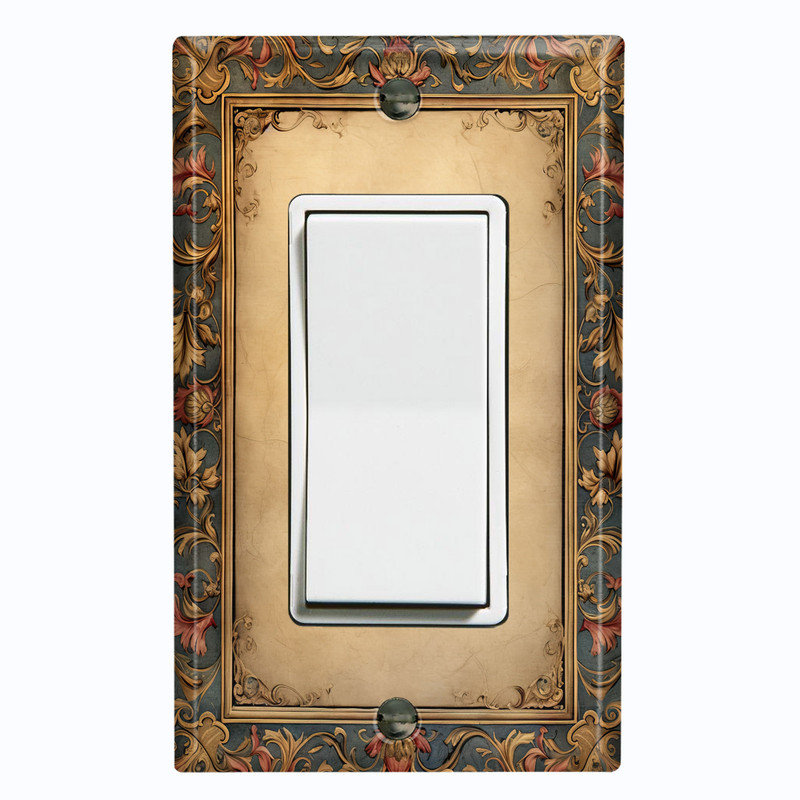 Couvercle de plaque d'interrupteur en métal; Fauteuil à bascule GFI 1 taille US standard - image imprimée d'un cadre floral complexe