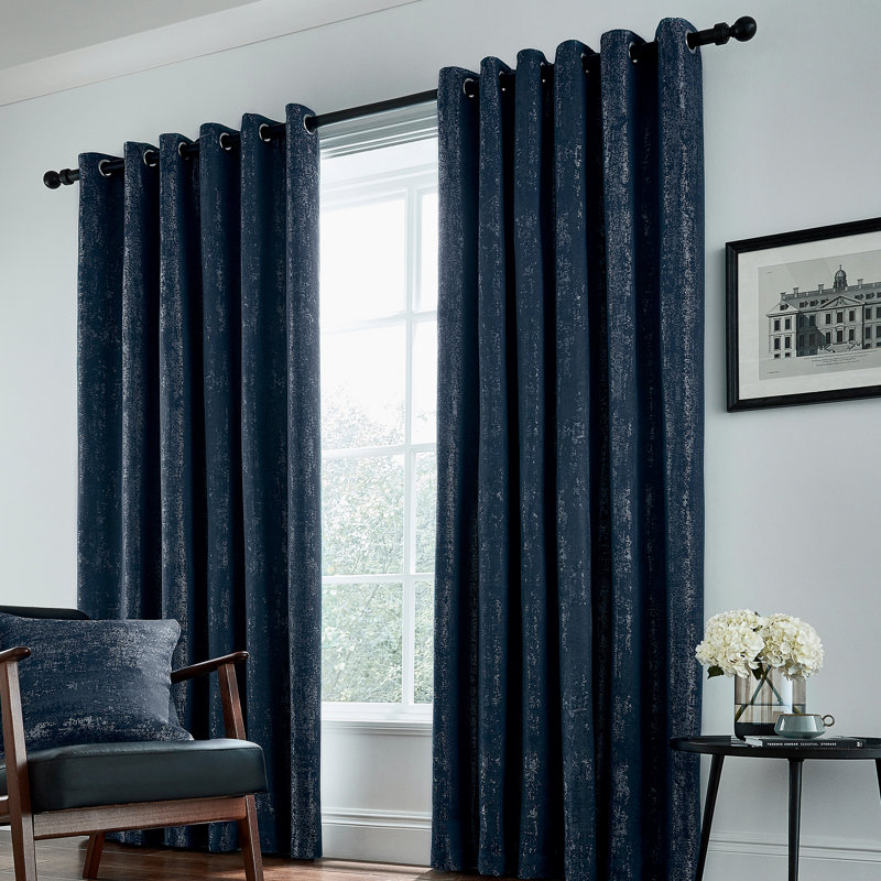 Roma Eyelet Room Darkening Curtains, 167cm Width x 228cm Drop, Navy