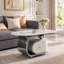 Table basse ovale moderne de 39,4 po avec rangement, plateau en pierre frittée et roulettes verrouillables-1499396269