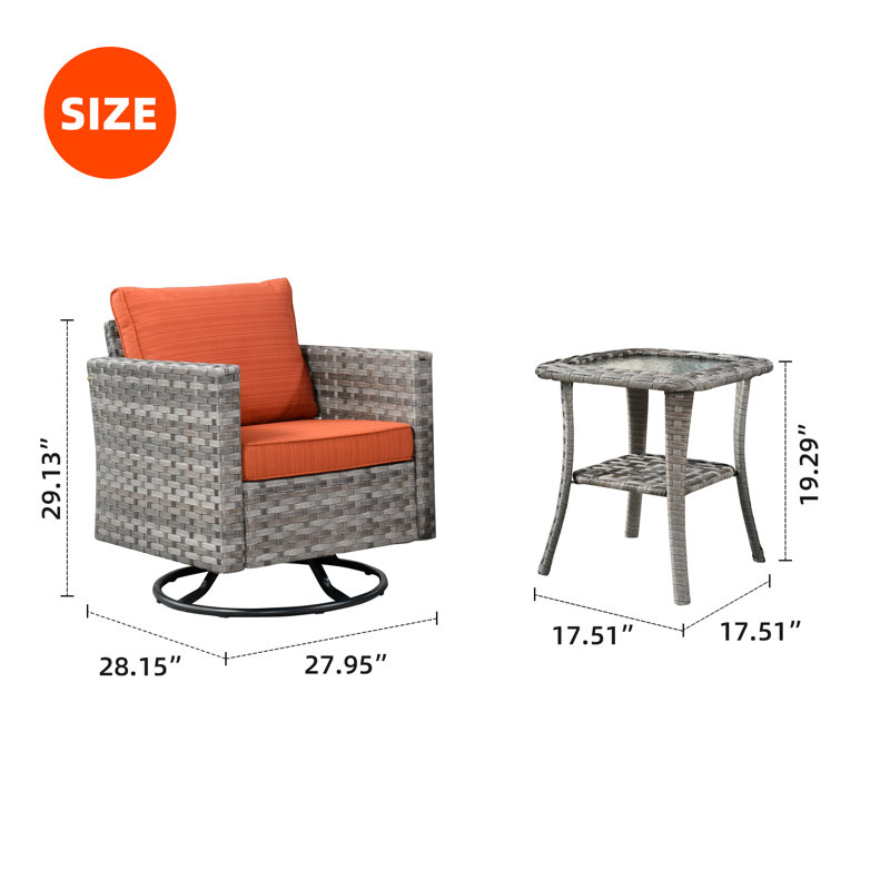 Baili Outdoor Chair With Side Table, Orange Red