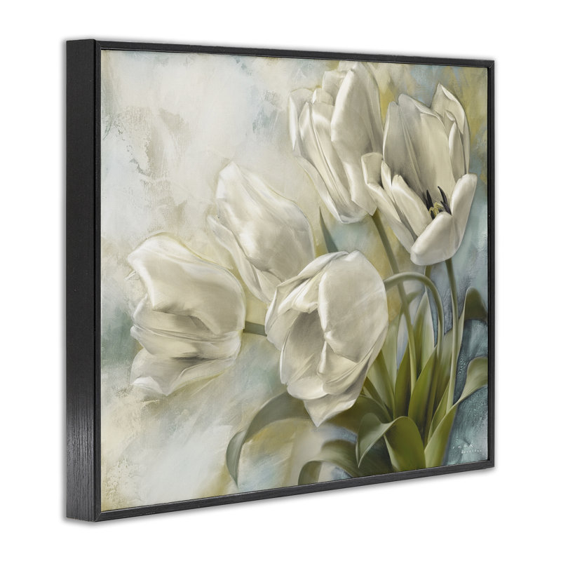  «Curling Tulip Blooms», art de la giclée encadrée par Iorg Levashov, H 11 po x l 14 po, Giclée encadrée noir minuit