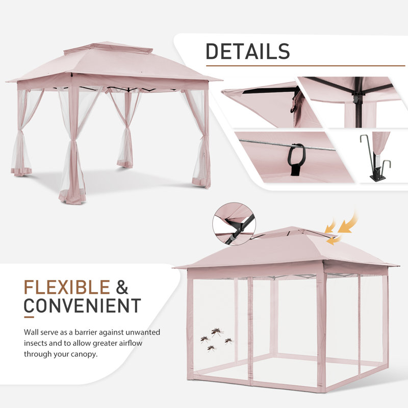 Pink Steel 11' x 11' Patio Gazebo with Mosquito Netting