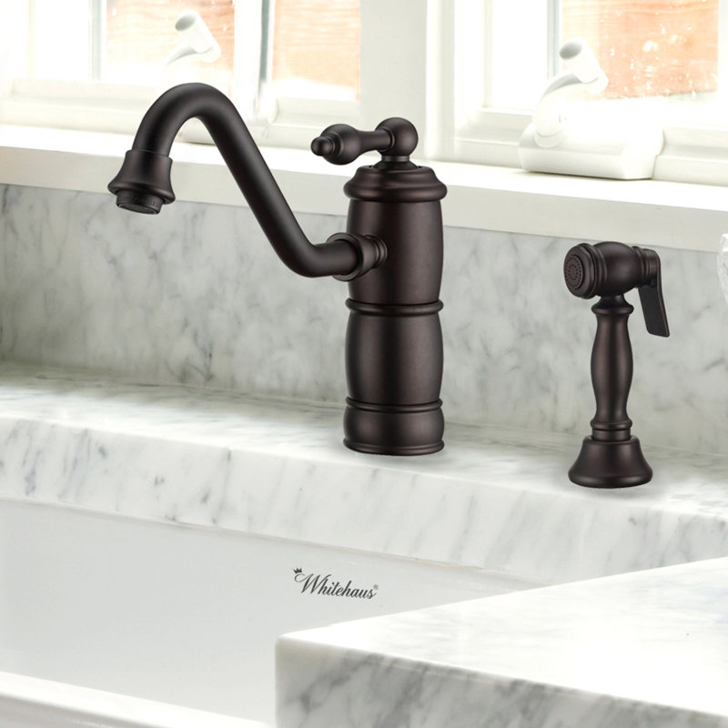 Whitehaus Collection Single Lever Faucet with Traditional Swivel Spout and Solid Brass Side Spray, Oil Rubbed Bronze