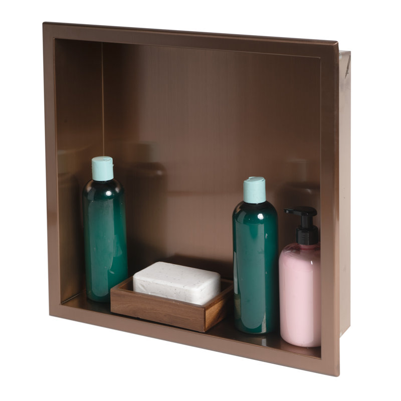 Niche de douche en acier inoxydable, Cuivre brossé, H 16 po x l 16 po x P 4 po