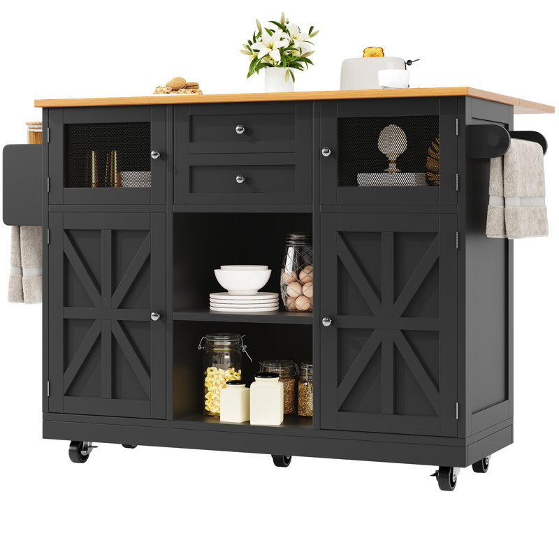 140 cm W Kitchen Island with Top, Black
