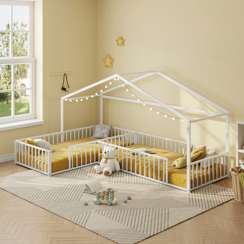 Lit simple en L double Montessori, Blanc