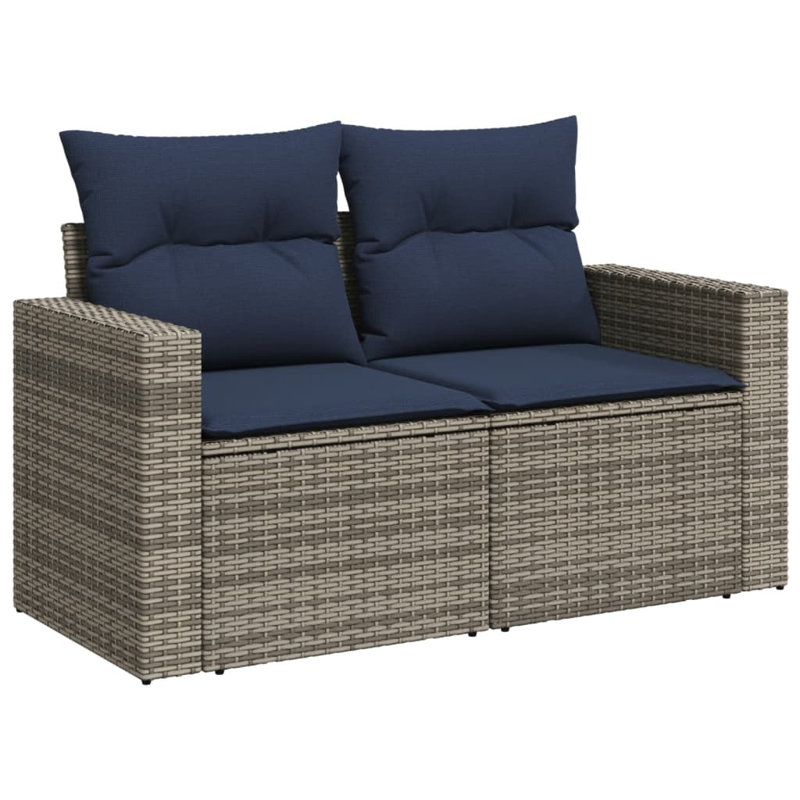  8 Piece Patio Sofa Set With Cushions Poly Rattan, Gray, Blue