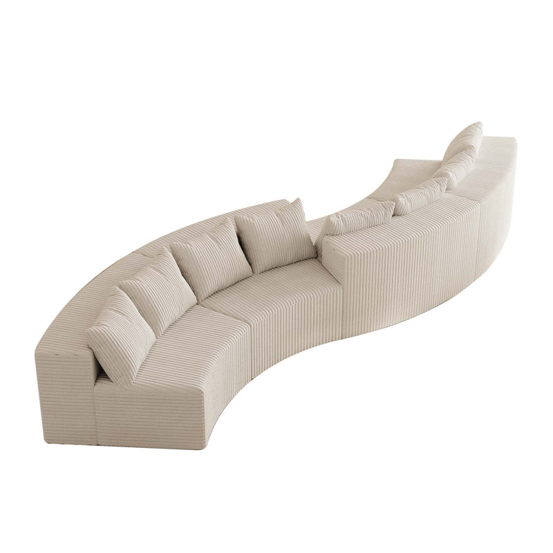 Canapé modulaire incurvé avec 8 coussins Corduroy, Velours côtelé beige