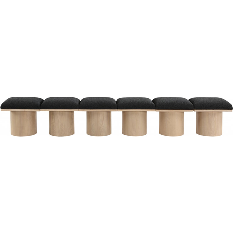 Banc rembourré Horatia, Tissu bouclé noir, Naturel, H 17,5 po x l 108 po x P 15,5 po