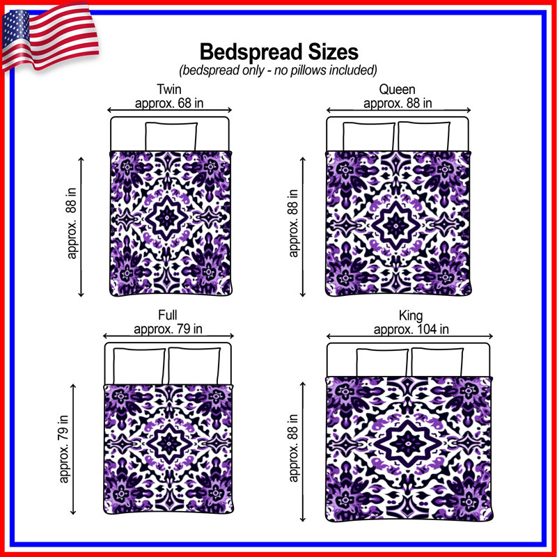 Purple Ornate Pattern Quilted Bedspread All Sizes, Queen