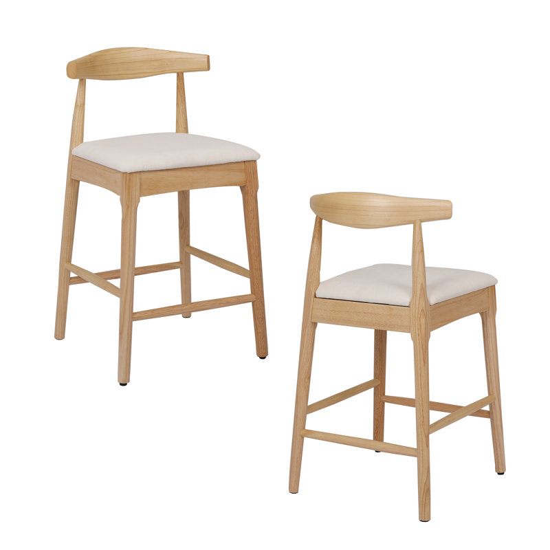 Ensemble de 2 tabourets de bar en bois massif avec repose-pieds, Siège naturel / cadre naturel