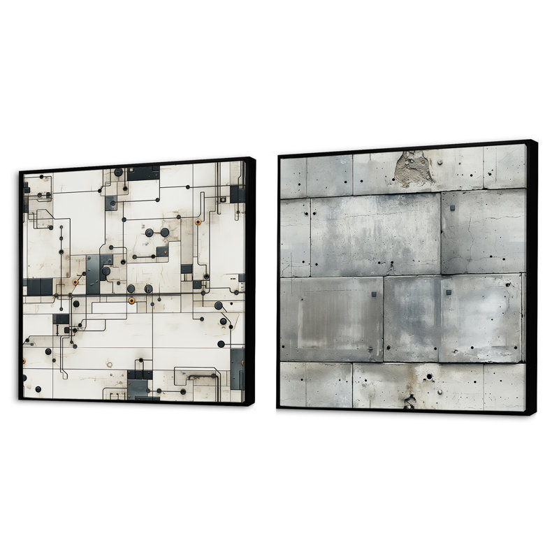 Rudd - Ensemble de 2 collages carrés à formes abstraites, Cadre flottant noir, H 16 po x l 33 po