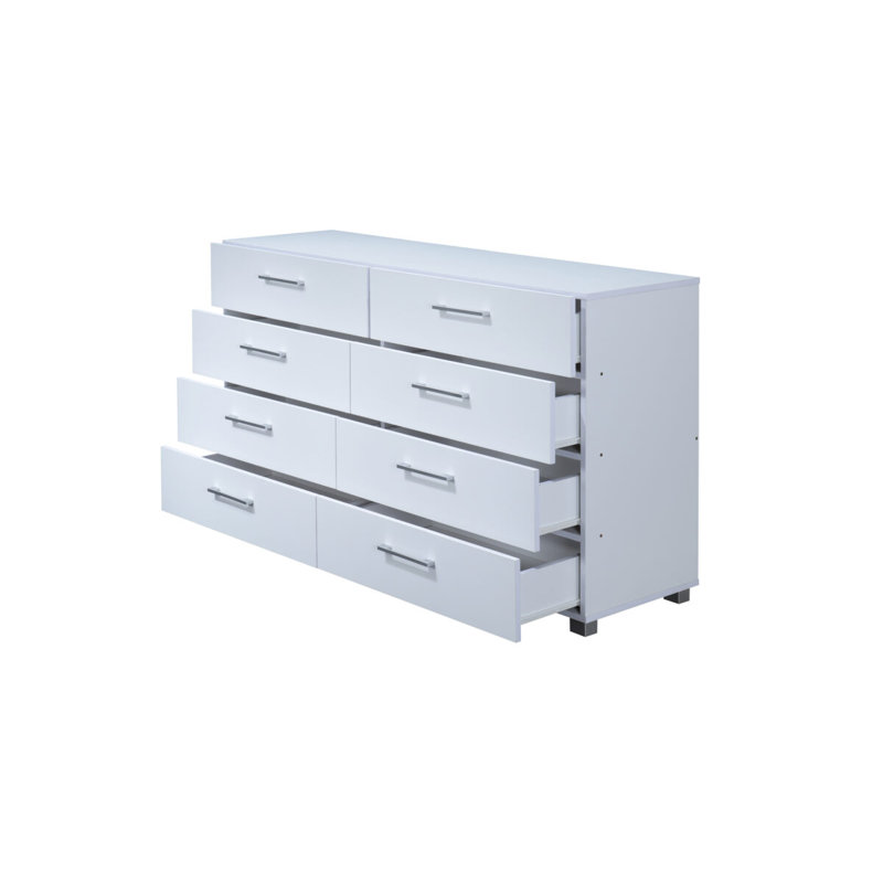 Commode double 8 tiroirs avec glissières en métal, Blanc