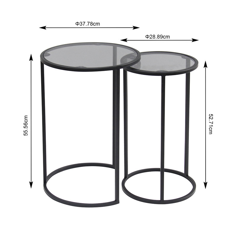 Blanton Glass Top Frame Nesting Tables, Grey/Black
