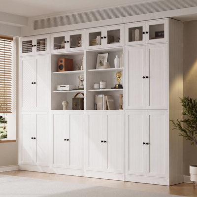 85.8" Tall Bookcase with Glass Door and Shelves