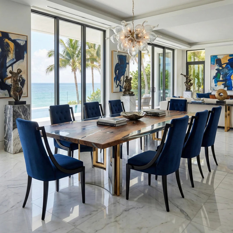 Meliades Walnut Wood Dining Table, 120" L x 48" W